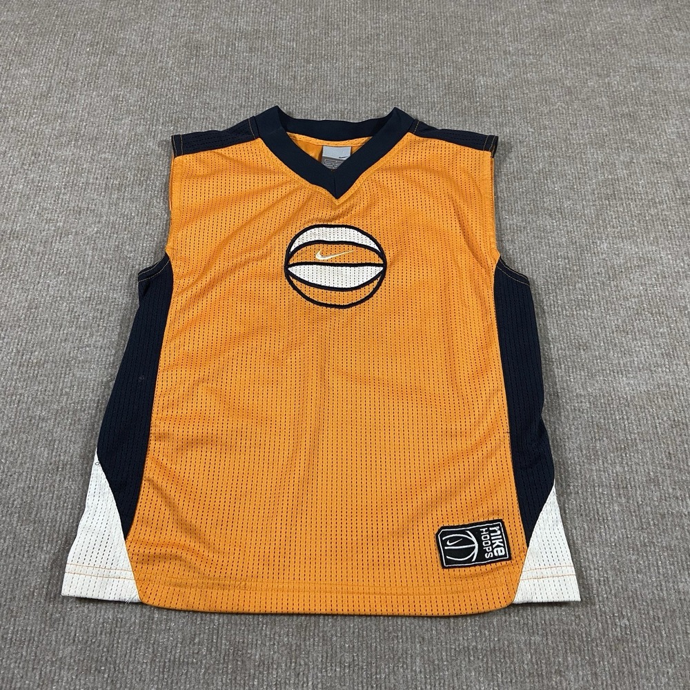 Vintage Nike Hoops Jersey Tank Top‎ Youth M Orange Basketball Center Swoosh Y2K